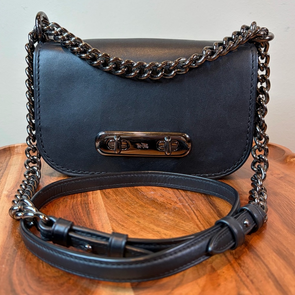 Coach Swagger 20 Saddle Black Leather Shoulder Crossbody 18858 EUC